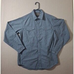 ExOfficio Shirt Mens M Blue Plaid Cotton Stretch Button Up Outdoor Fishing